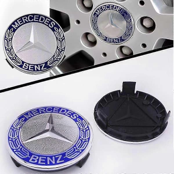 Sæt med 4 hjulkapsler kompatible med Mercedes Benz 75 mm - blå