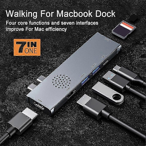 Kaksiporttinen Type-C uros - Kaksi HDMI-yhteensopivaa USB3.1 PD 60W telakointiasema MacBook Prolle