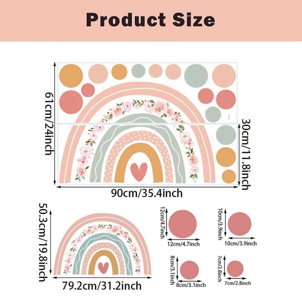 Suuret sateenkaari-kukka-seinätarra Boho-pisteillä Seinätarra vinyyliä Huoneen, Lastenhuoneen ja Leikkinurkkauksen koristeluun