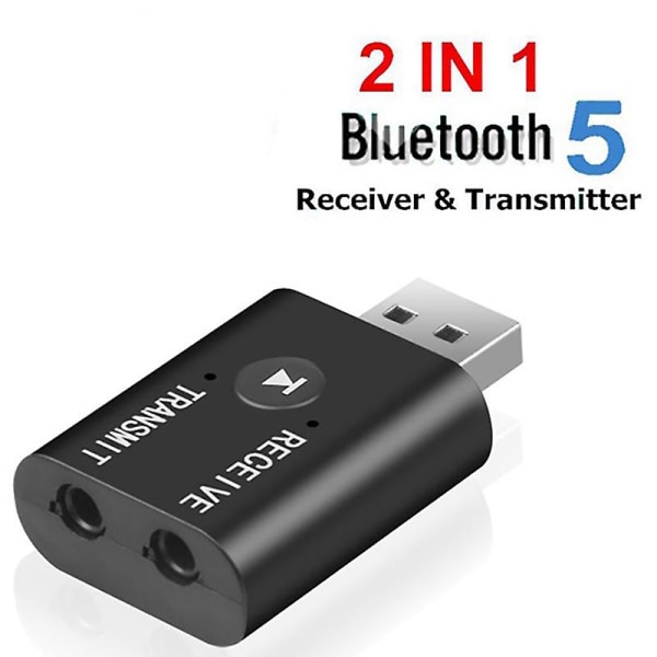 Bärbar Bluetooth 5.0 sändare mottagare 3,5 mm Aux USB Mini 2 i 1 trådlös Stereo USB Audio Ada