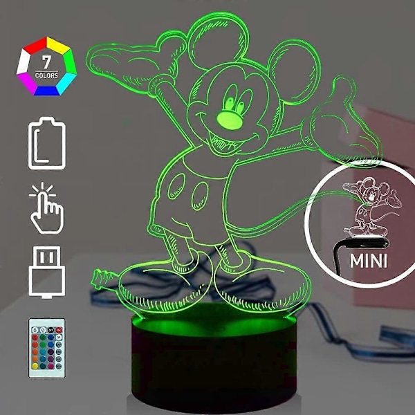 SBSG Mikke Mus Minnie Mus 3D Nattlys 16 Fargeskiftende Auto-Flash LED Skrivebordslampe Leker