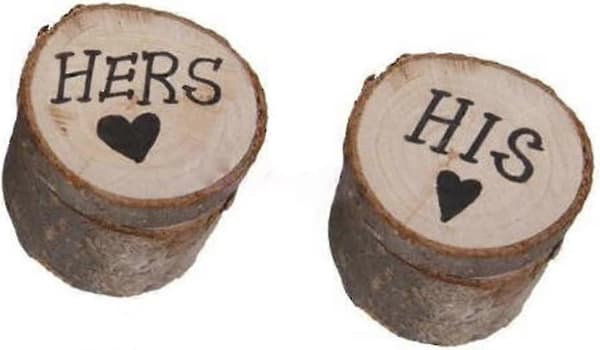 2 st Trä Ringbärarlåda för Bröllop Med Tryckt Hers His Love Heart