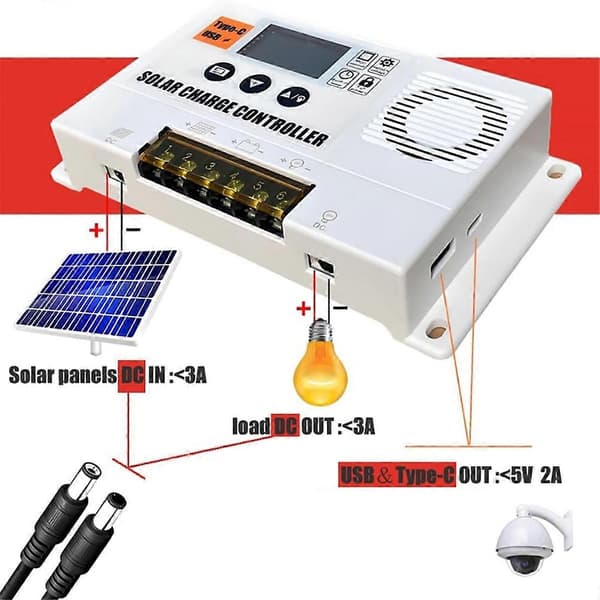 12/24V 30A PWM Solcelleladeregulator, Solpanelregulator med LCD-skjerm for Litium og Floo