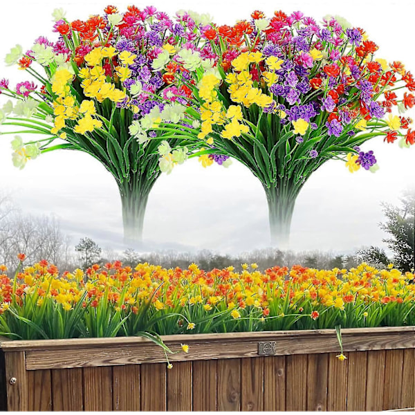 10 Bunter Kunstige Utendørs Falske Blomster UV-bestandige Busker Planter, Falsk Plast Grønt Gypsophila For Innendørs Utendørs
