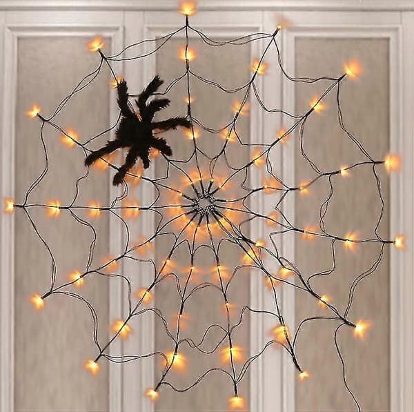 LED Halloween Svart Edderkoppnett Lys, Halloween Dekorasjon, Vanntett