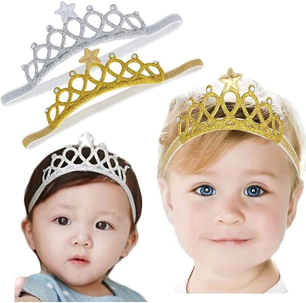 Babyjente Super Elastisk Hodebånd Småbarns Hårbånd Mykt Hodeplagg Krone Barne Hårtilbehør (gull/sølv)