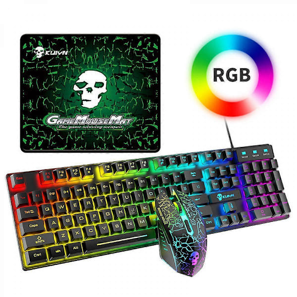 T6RGB Uppgradering Trådlöst Tangentbord & Mus Combo, Gkkua Bakgrundsbelyst 2.4G Laddningsbart Mekaniskt Responsivt Speltangentbord + 2400DPI 6-knapps Optisk Gkkua LED Mus