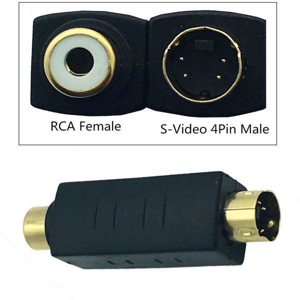 S-Video Hann til RCA Hunn Kompositt Video Adapter Plugg Konverter, Mini Din 4 Pins Kobling Forlengelse