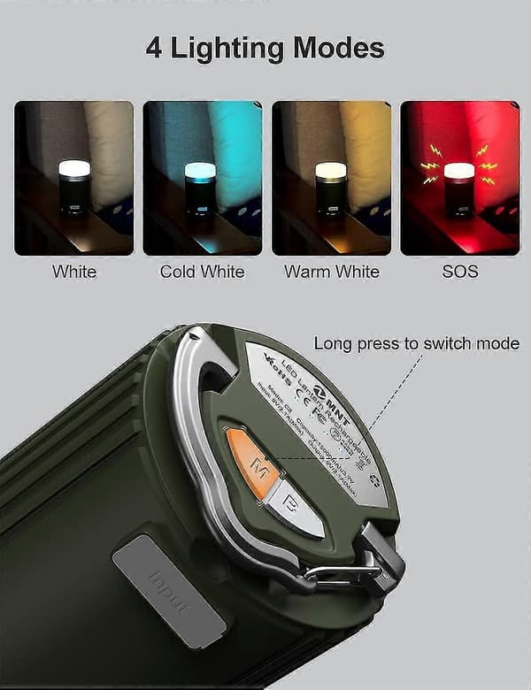 LED Camping Lantern, 15000mAh Oppladbare Lys med 4 Lysmoduser, Backup Strøm, IP66 Lys for