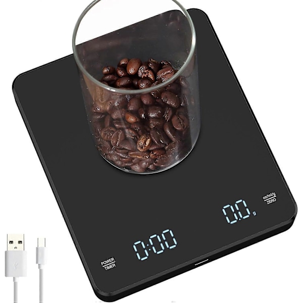 Digital kaffevåg med timer, 3 kg/0,1 g Högprecisions elektronisk köksvåg Mini Foo