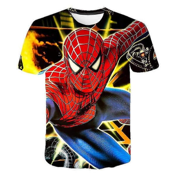 Gutter Spiderman Kort Ermet Spider Man Trykt T-skjorte Bluse Rund Hals Tee Topper