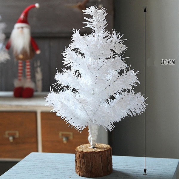 Mini juletræ til bordplade, hvid jul Lille juletræ med træbund til skrivebord Hjem Chris
