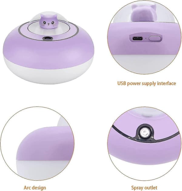 Ultralyd Mini USB Luftfukter Med 300ml Vanntank, Automatisk Avstenging Og Super Stille, Duftspreder Med LED-lys