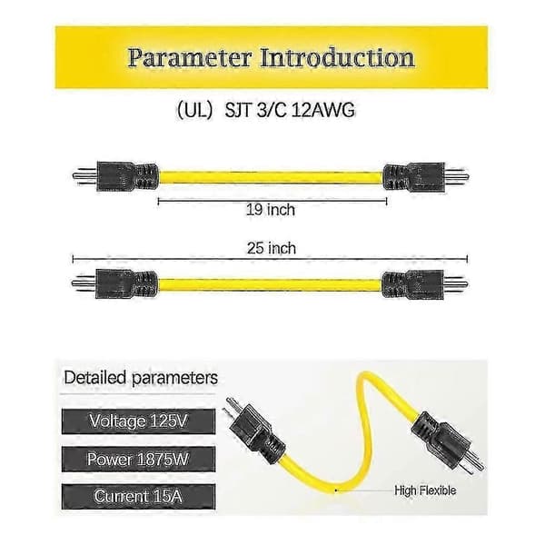 Forlængerledning, RV generator adapterledning, 5-15p til overførselsskift, 12awg 125v dobbelt