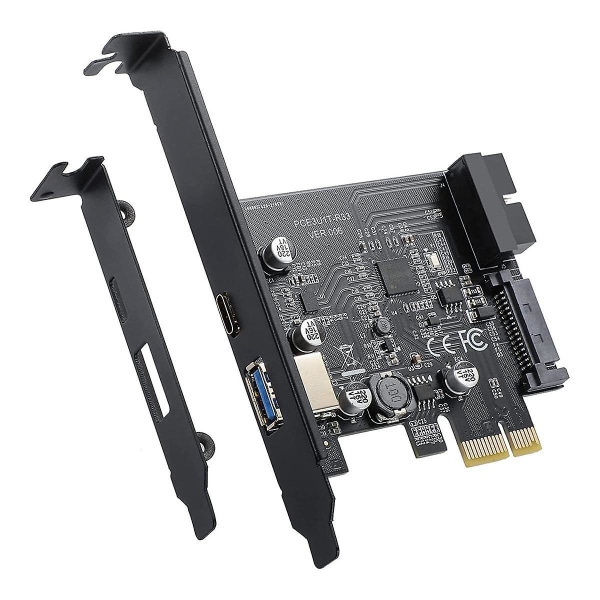 PCI-E 1X til USB 3.2 Gen1 USB3.2 Type-C Front Adapterkort 2 porter (Type C+ Type A) Utvidelseskort