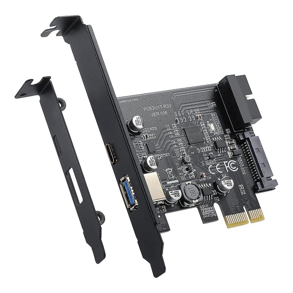 PCI-E 1X til USB 3.2 Gen1 USB3.2 Type-C frontadapterkort 2 porte (Type C+ Type A) udvidelseskort
