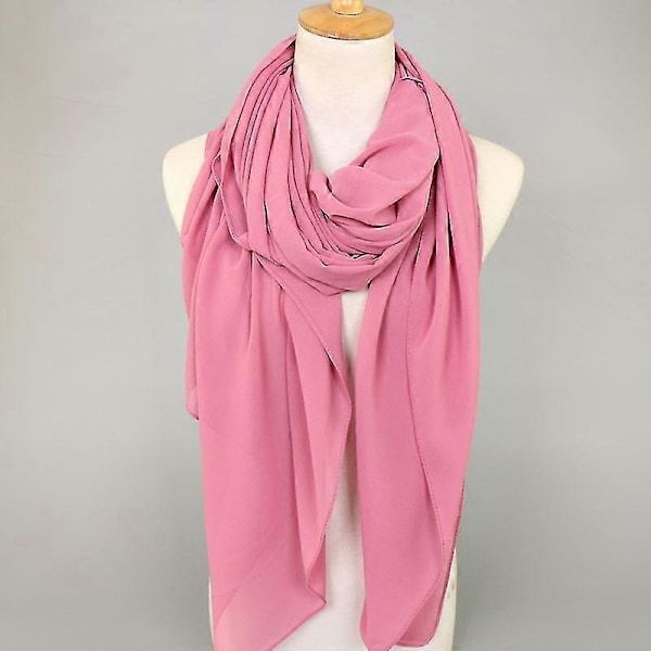 145*145cm Ensfarget Firkantet Boble Chiffon Instant Hijab Dame Solid Tykt Hodebånd Echarpe Foulard Femme Bufandas Muslim Sjaal 7
