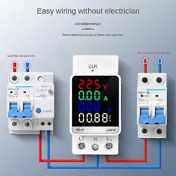 JJM10 100A AC80-270V LCD Digital El-måler Enfase Energimåler Nulstillingsfunktion Multifunktionel DIN-skinne
