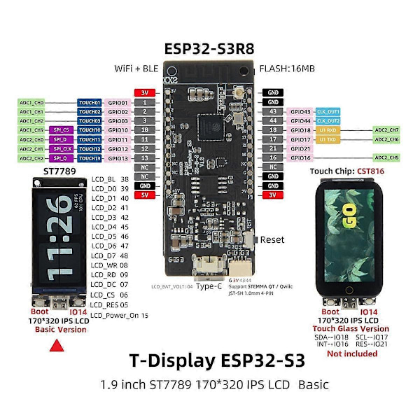T-Display-S3 1,9-tommer LCD Udviklingskort til Nerd Miner Bitcoin Solo Lotteri Miner BTC Miner, Ikke