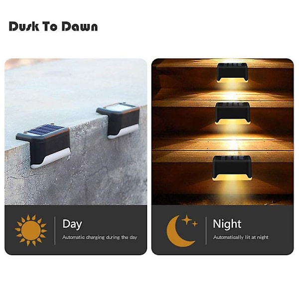 Svarta Solcellsbelysning för Däck, 6-pack, Vattentäta Solcells-LED-Trappbelysning, Staketlampa, Utomhusbelysning för Utomhus