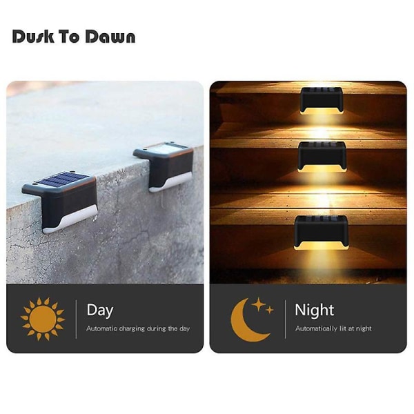 Svarte Solcelledrevne Dekklys, 6-pakning, Vanntette Solcelledrevne LED-Trappelykter, Gjerdelampe, Utendørsbelysning for Ut