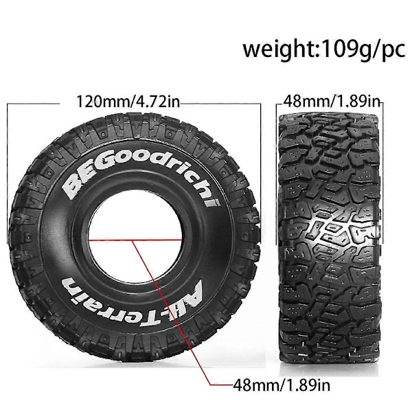 4 kpl 120 mm 1,9 tuuman kumirengassarja 1/10 RC Crawler -autoihin TRX4, D90 Axial SCX10 II III