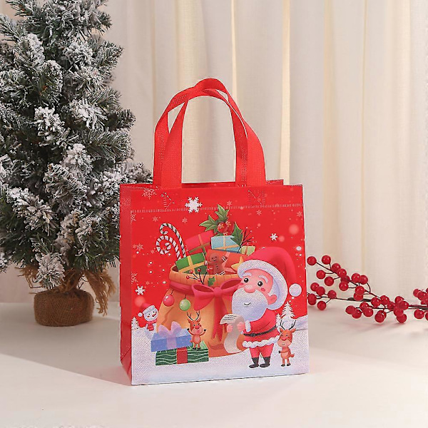 12-pakning Juleposer med Håndtak, Gjenbrukbare Gaveposer, Handleposer, Gaveinnpakningsposer for Julebord