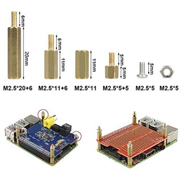 120 deler installasjonsverktøy for Raspberry Pi 4 Model B/3b+/3b M2.5 serie sekskantede messingkolonner/muttere+skruer