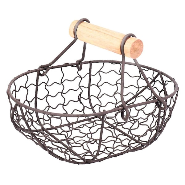 Wooden Handle Metal Retro Basket Portable Multi-function Vegetable Fruit Egg Groceries Practical St