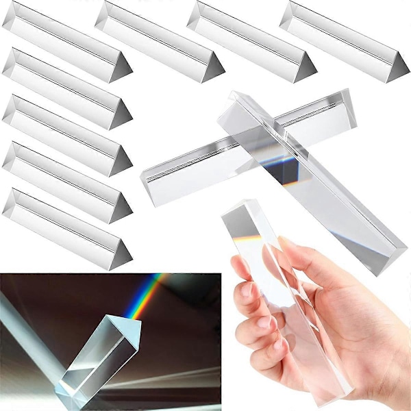 10-pack Klara Triangulära Prismor Optiskt Glas Prismor Kristall, Ljusspektrum Fysik för Vetenskap Te