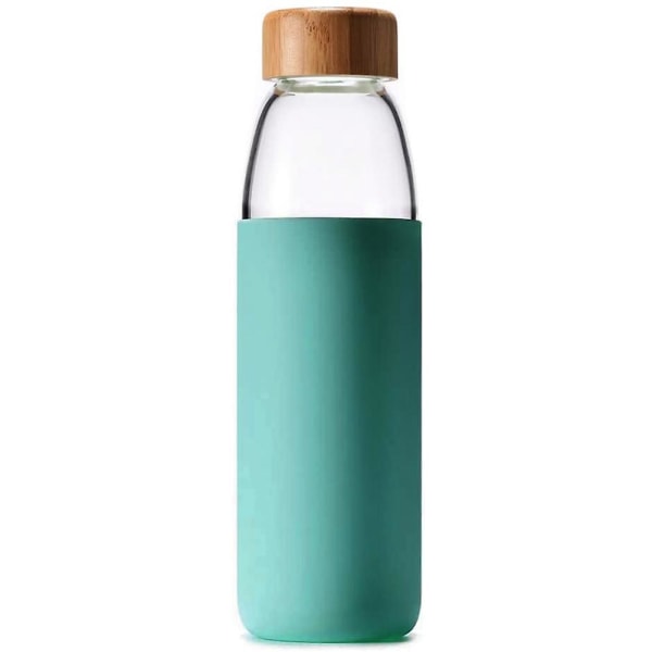 500 ml enkel design av bambusdeksel glass vannflaske med bambuslokk og silikonbeskyttelseshylse