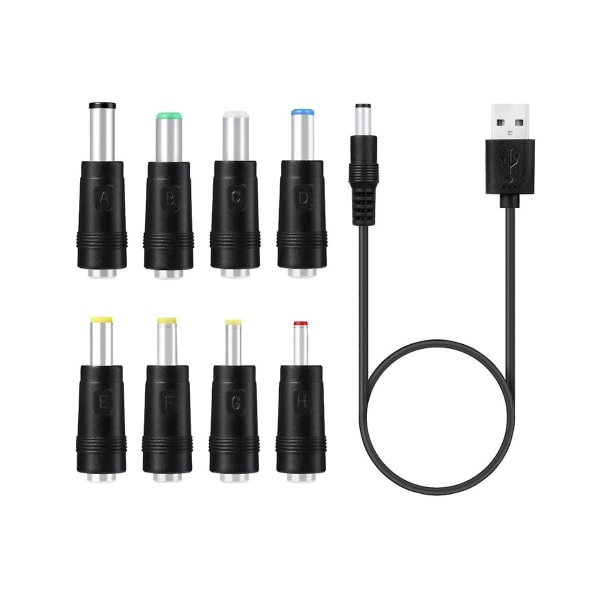 8-in-1 5V USB - DC 5.5X2.1mm 3.5mm 4.0mm 4.8mm 6.4mm 5.5X2.5mm 6.3mm Pistokkeella Varustettu Latauskaapeli Tuulettimelle