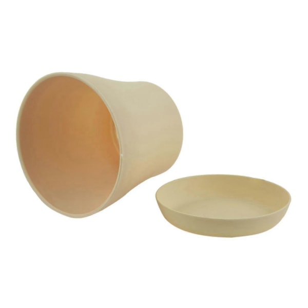 Plastblomkruka med fat, rund, beige, övre diameter 14cm_c