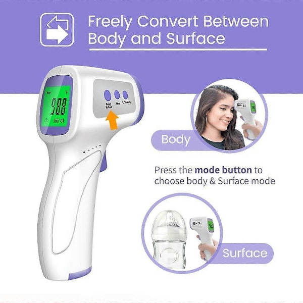 Berøringsfrit termometer til voksne, pandetermometer til feber, kropstermometer og overfladetermometer