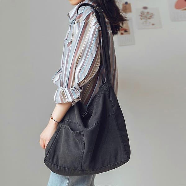Denim stor kapasitet lerret messenger bag dame