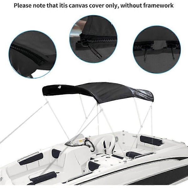 Båd Cover Vandtæt UV Beskyttelse Yacht Markise Lærred med Lynlås (Rammeløs) Sort Passer til 3Bow 54\"-60\"B - Sort Passer til 3Bow 54\"-60\"B