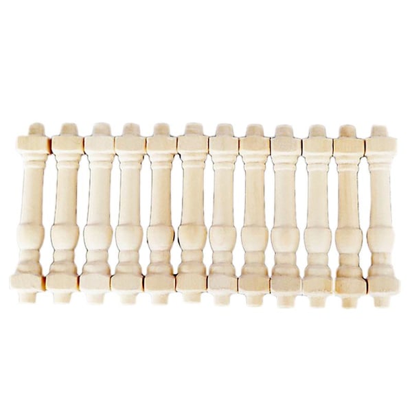 12pcs Diy Spindles Balusters Wooden Dollhouse Miniature 1/12 Scale Stair Railing Decoration Toys