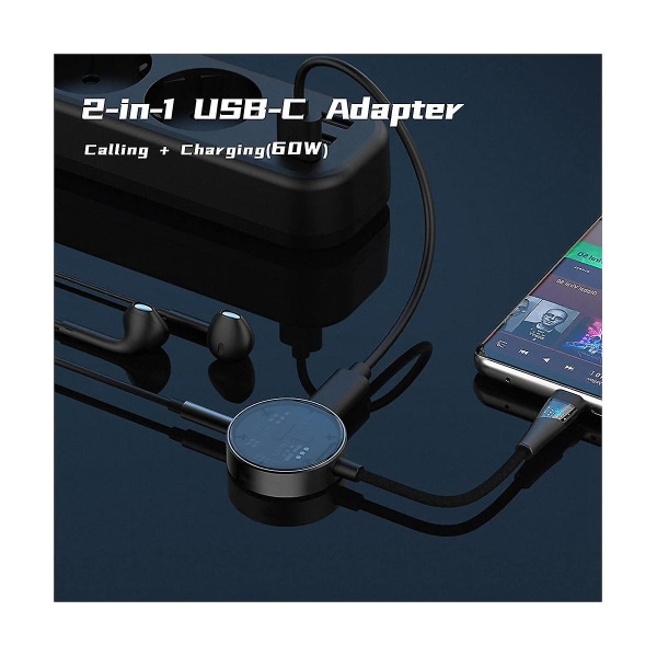Usb C til 3,5 mm hovedtelefon- og opladeradapter, 2-i-1 Hub Usb Type C til Aux/mic og Pd 3,0 60w Fast C