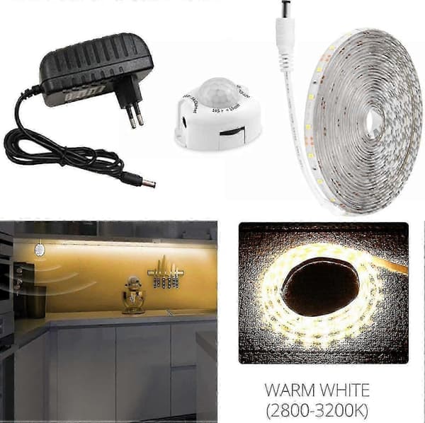 5m Varmvit LED Nattlampa, Flexibel Strip med PIR Rörelsesensor - Bra