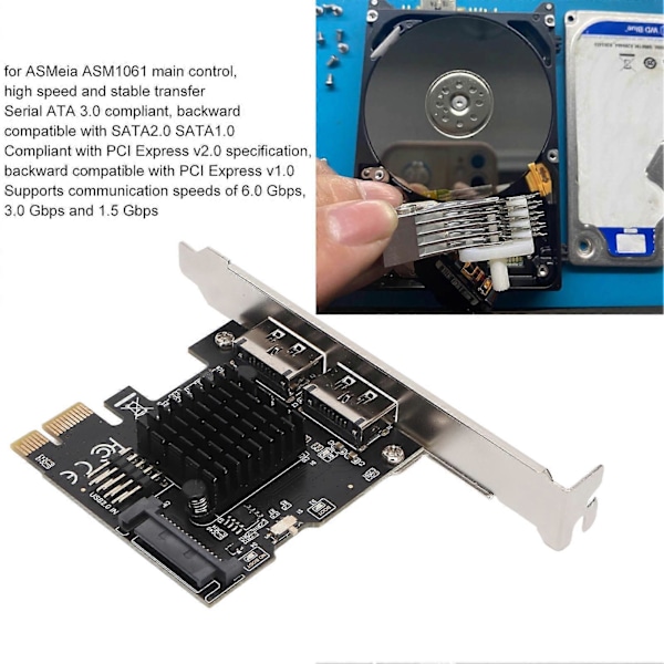 PCIE til Power ESATA Udvidelseskort 2 Port 6.0Gbps Understøtter Hot Swap Plug and Play PCI Express SATA Kort til Desktop YEMMA