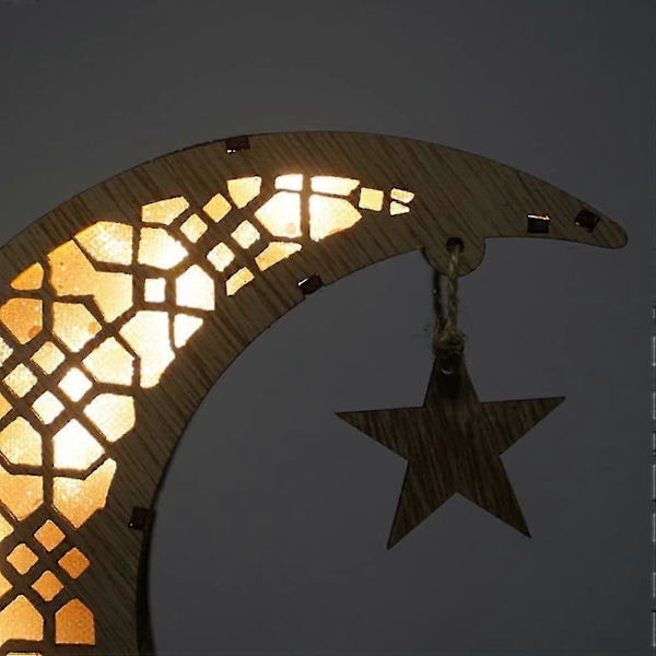 3D Ramadanlampe i tre, Håndlagde Måne Stjerne LED-lys Dekor, Ramadan Mubarak Lampedekorasjoner, Eid Ornament Gave