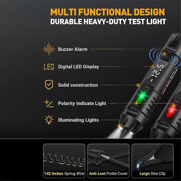Kredsløbstester med buzzer, 3-72V DC digital LED-testlampe med voltmeter, autolystester med belysning