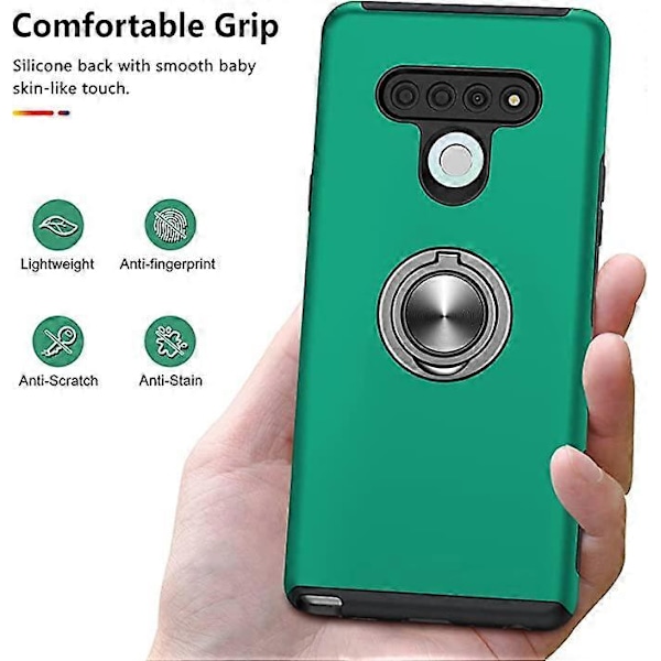 Mobilfodral för LG Stylo 6, Osynligt Stativ, Smalt Silikonfodral, Stötsäkert Skyddande Fodral med Fäste för Bilhållare, Ring för Kvinnor och Män, 6