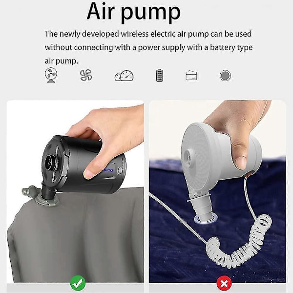 Elektrisk Luftpumpe Bærbar Trådløs Luftpumpe Oppblåsbar Madrasspumpe Inflator&deflator Bassengpumpe F-Yvan