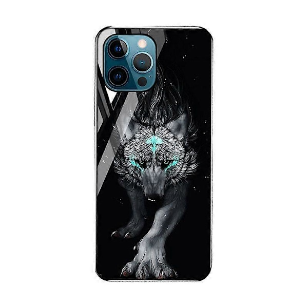 SBSG Mobiltelefoncover til iPhone 12 promax med ulvemønster, hærdet glas, ridsefast, anti-fingeraftryk, blødt TPU-materiale, iPhone 12 promax beskyttelse