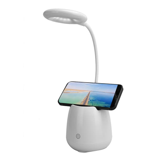Multifunksjonell Bluetooth Høyttaler Berøringskontroll Bordlampe Telefonstativ Trådløs Høyttaler (Hvit)