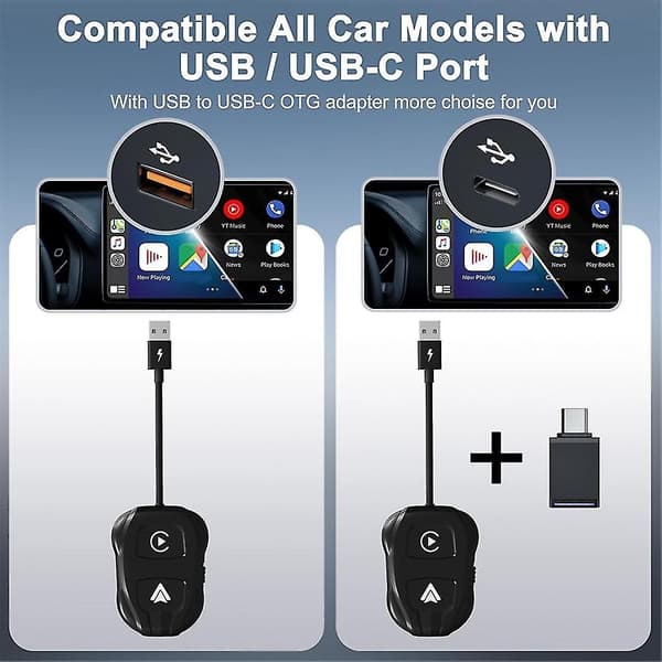 2-in-1 langaton Carplay & Android Auto -sovitin, langaton Carplay-dongle langalliselle Carplaylle ja Androidille (musta)