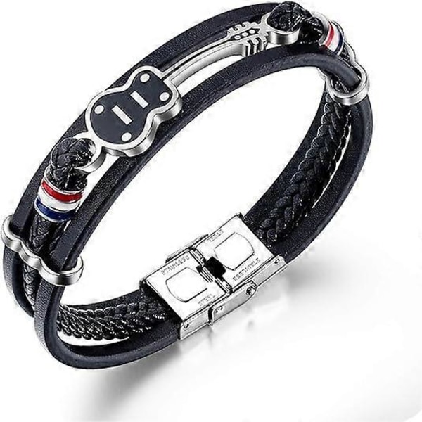 2025 Egnet Herre Dame Sort Læder Manchet Armbånd Multi-Lag Ko Læder Håndlavet Vævet Reb Guitar Armbånd