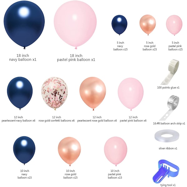 120 stk. Rosaguld Marineblå Og Pink Balloner Guirlande Bue Sæt, Gender Reveal Ballon 18''12''10''5'' Latex Konfetti Balloner Til Pige Drenge Fødselsdag Bab
