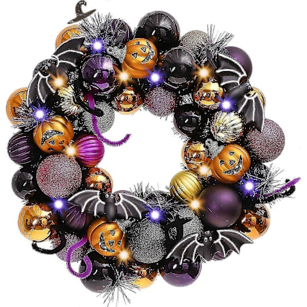 Ferdigbelyst Krans til Inngangsdør, 30 cm Happy Halloween Knusesikre Dekorasjoner med Uniform Farge, Allsidig Funksjon for Innendørsfest